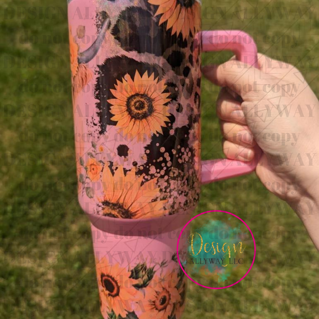 Floral Highland Cow 40 Oz Tumbler