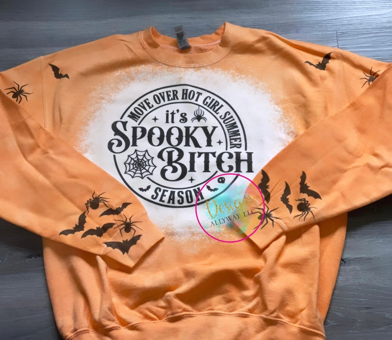 Spooky B Season Bleached Crewneck With Sleeve Design