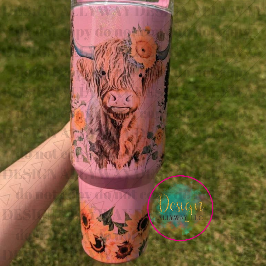 Floral Highland Cow 40 Oz Tumbler