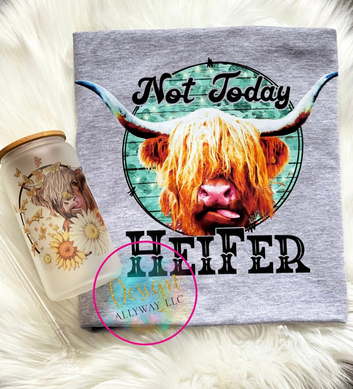 Not today Heifer T-shirt/Glass Tumbler Set