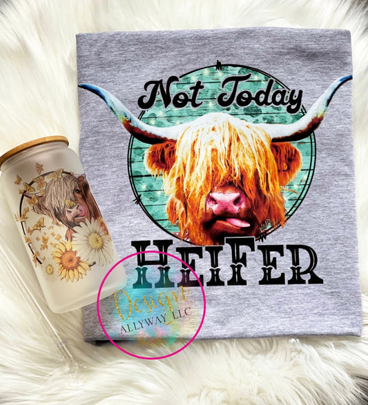 Not today Heifer T-shirt/Glass Tumbler Set